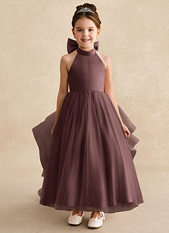 Azazie Bev Flower Girl Dresses Espresso A-Line Convertible Tulle Dress image3