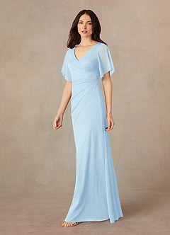 Azazie Selah Mother of the Bride Dresses Sky Blue A-Line V-Neck ruched Mesh Dress image2