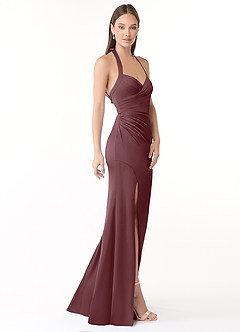 Azazie Emeria Bridesmaid Dresses Sangria Mermaid Pleated Stretch Satin Dress image4