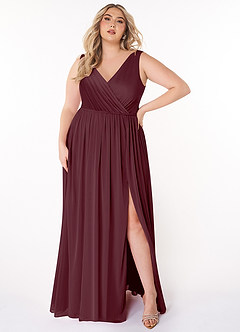 Azazie Tanicia Bridesmaid Dresses Cabernet A-Line V-Neck Pleated Mesh Dress image5
