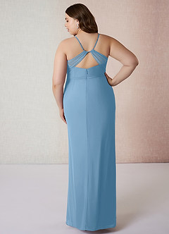 Azazie Blink Bridesmaid Dresses Steel Blue Sheath V-Neck Chiffon Dress image7