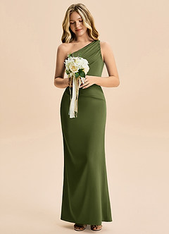 Azazie Akilah Junior Osłona Pofałdowany Satyna elastyczna Długość podłogi Młodsza druhna Sukienka image4