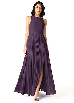 Azazie Lindie Bridesmaid Dresses Plum A-Line Scoop Pleated Chiffon Dress image1