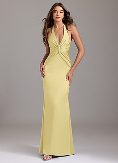 Azazie Valerie Bridesmaid Dresses Lemon Sorbet Mermaid Pleated Stretch Satin Dress image1