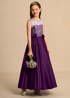 Azazie Candy Girl vestidos de niña de las flores Vestido de Uva de Satin Mate de Princesa con Lazo image7