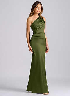 Azazie Akilah Brudtärnklänningar Klänning av Sjöjungfru i Stretch Satin One-shoulder Ljus Olivolja image3