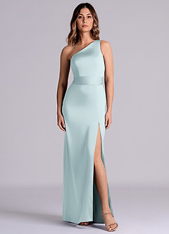 Azazie Philana Brautjungfernkleider A-Linie One-Shoulder Stretch-Satin Kleid Nebel image4