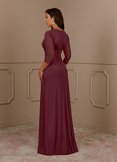 Azazie Annetta vestidos de madre de la novia Vestido de Cabernet de Malla de Corte En A con Cuello en V Manga Larga image6
