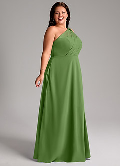 Azazie Phaedra Jurken voor bruidsmeisjes Jurk van Chiffon met A-Lijn One-Shoulder Basilicum image11