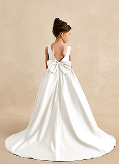 Azazie Mimia Flower Girl Dresses Ivory A-Line Bow Matte Satin Dress image2