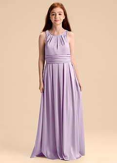 Azazie Bibiane Junior Frosted Lilac A-Line Pleated Stretch Satin Dress image3