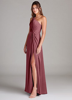 Azazie Brooke Bridesmaid Dresses Desert Rose A-Line One Shoulder Stretch Satin Dress image5