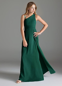 Azazie Dallas Junior Linia A Pofałdowany Szyfon Długość podłogi Młodsza druhna Sukienka image3