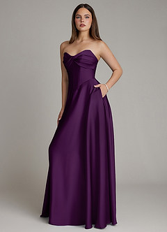 Azazie Meleena Brautjungfernkleider Eine Linie Schulterfrei Stretch-Satin Kleid Traube image6