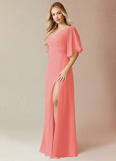Azazie Cierra Bridesmaid Dresses Coral A-Line V-Neck Chiffon Dress image3