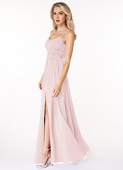 Azazie Yanelie Bridesmaid Dresses Blushing Pink A-Line Scoop Pleated Chiffon Dress image5