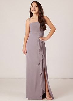 Azazie Kaylee Junior Dusk A-Line with Belt Chiffon Dress image4