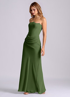 Azazie Debby Bridesmaid Dresses Olive Mermaid Strapless Chiffon Dress image3