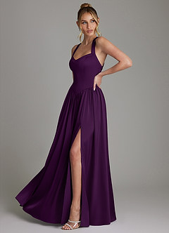 Azazie Francis Bridesmaid Dresses Grape A-Line Corset Stretch Satin Dress image5
