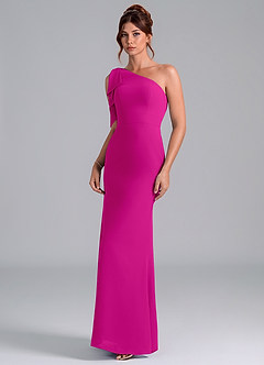 Azazie Rinna Jurken voor bruidsmeisjes Jurk van Chiffon met Zeemeermin One-Shoulder Fuchsia image3