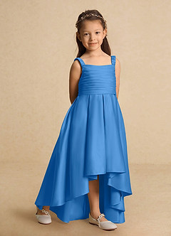 Azazie Kat Flower Girl Dresses Blue Jay A-Line Pleated Matte Satin Dress image4