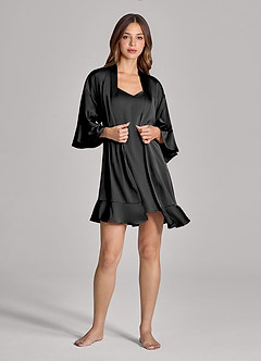 front Matching Color Personalized Embroidered Name 2-Piece Ruffle Satin Robe and Slip Set