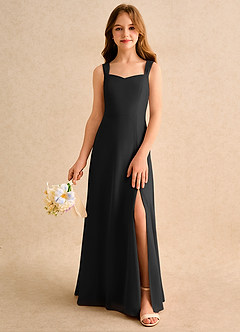 Azazie Makani Girls Formal Abiti da Ragazza di Fiori Abito A-Line in Chiffon Scollo a Cuore Nero image3