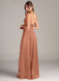 Azazie Sarella Brautjungfernkleider A-Linie Plissee Stretch-Satin Kleid Bronzer image4