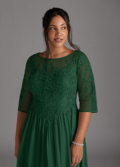 Azazie Mirielle vestidos de madre de la novia Vestido de Verde Oscuro de Gasa de Corte En A con Encaje Scoop image12