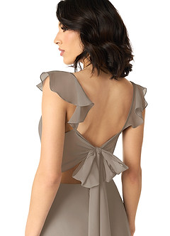 Azazie Everett Bridesmaid Dresses Taupe A-Line V-neck Ruched Chiffon Dress image5