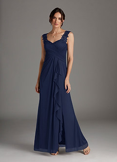 Azazie Edelin Mother of the Bride Dresses Dark Navy A-Line Sweetheart Neckline Pleated Mesh Dress image4