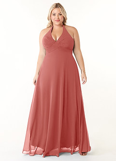 Azazie Tessie Jurken voor bruidsmeisjes Jurk van Chiffon met A-Lijn V-hals geplooid Antieke Roos image6