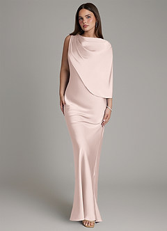 Azazie Darby Bridesmaid Dresses Blushing Pink Mermaid Pleated Stretch Satin Dress image4