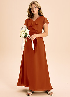 Azazie Lainey Junior Abito A-Line in Chiffon Con Tasche Paprika image6