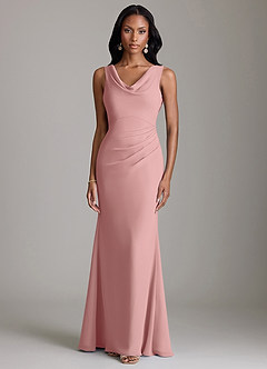 Azazie Linelle Robes de demoiselle d'honneur Robe Sirène en Mousseline de soie Plissée Rose Poussiéreuse image5