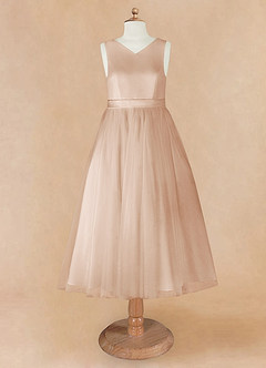 Azazie Marlee Flower Girl Dresses English Rose A-Line Pleated Matte Satin Dress image7