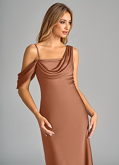 Azazie Celina Vestidos de damas de honor Vestido de Bronceador de Satén Elástico de Corte Recto con Vestidos sin tirantes image7