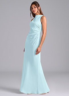 Azazie Evadne Bridesmaid Dresses Cloud Blue Sheath Pleated Chiffon Dress image1