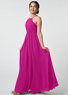 Azazie Leighton Junior Fuchsia A-Line Pleated Chiffon Dress image4