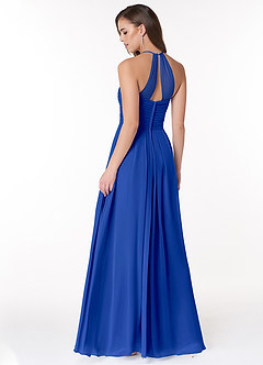 Azazie Ginger Vestidos de damas de honor Vestido de Azul Real de Gasa de Corte en A con Halter Plisado image4