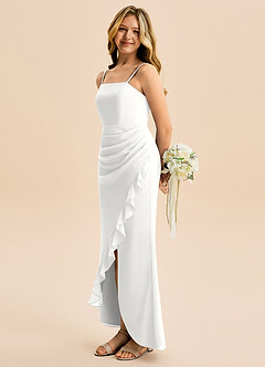 Azazie Buzzy Junior Robe Fourreau en Mousseline de soie Plissée Blanc image1