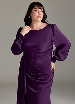 Azazie Raye Bridesmaid Dresses Grape Mermaid Long Sleeve Stretch Satin Dress image11