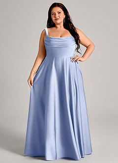 Azazie Shaude Bridesmaid Dresses Ice A-Line Pleated Stretch Satin Dress image12