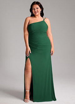 Azazie Eren Brautjungfernkleider Etui One-Shoulder Chiffon Kleid Dunkelgrün image10