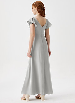 Azazie Omari Junior Silver A-Line Pleated Stretch Satin Dress image2