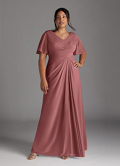 Azazie Emmeline Mother of the Bride Dresses Desert Rose A-Line V-Neck Pleated Mesh Dress image9