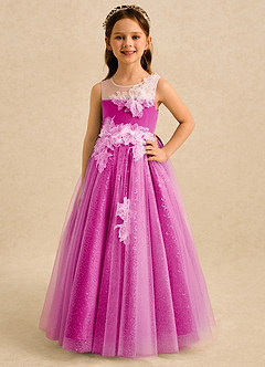 Azazie Addison Robe Demoiselle D'honneur Fillette Robe Princesse en Tulle Paillettes Fuchsia image4