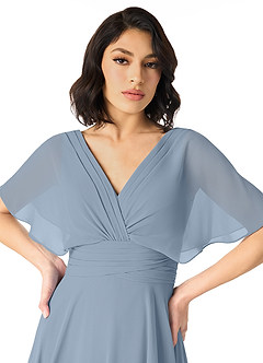 Azazie Pamela Bridesmaid Dresses Dusty Blue A-Line V-Neck Pleated Chiffon Dress image7