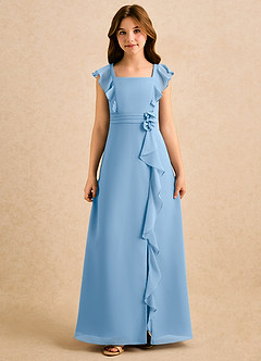 Azazie Soso Girls Formal Flower Girl Dresses Powder Blue A-Line Pleated Chiffon Dress image3