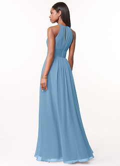 Azazie Bonnie Bridesmaid Dresses Steel Blue A-Line Keyhole Ruched Chiffon Dress image2